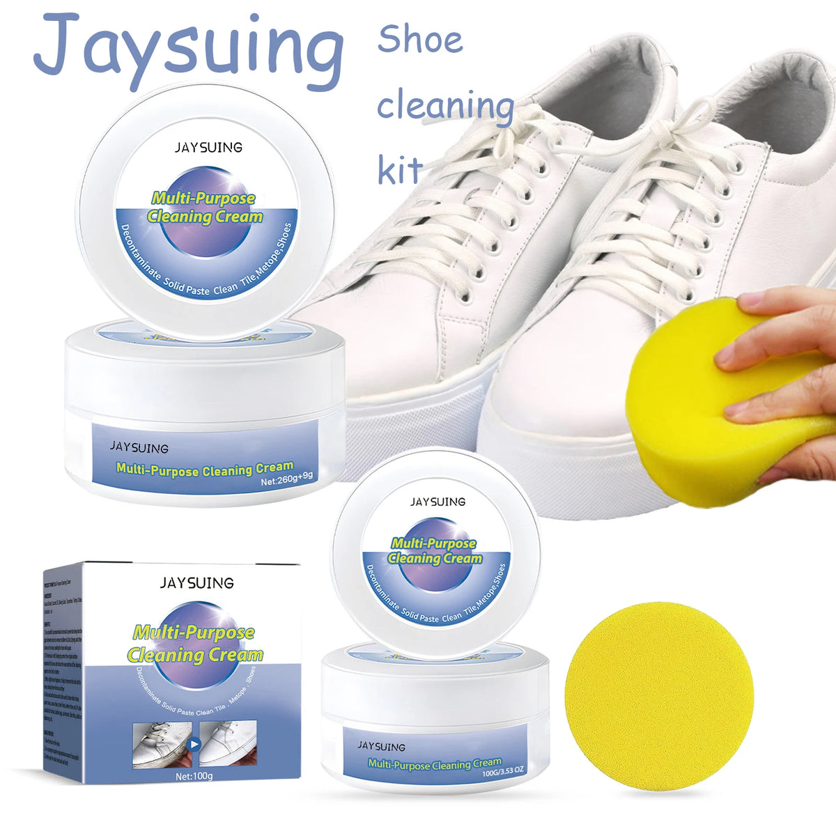 Jaysuing Shoes Cleaning Cream Waterless Restore White Remove Yellow Edge Anti-oxidation Multipurpose Cleaning Balm with Sponge
