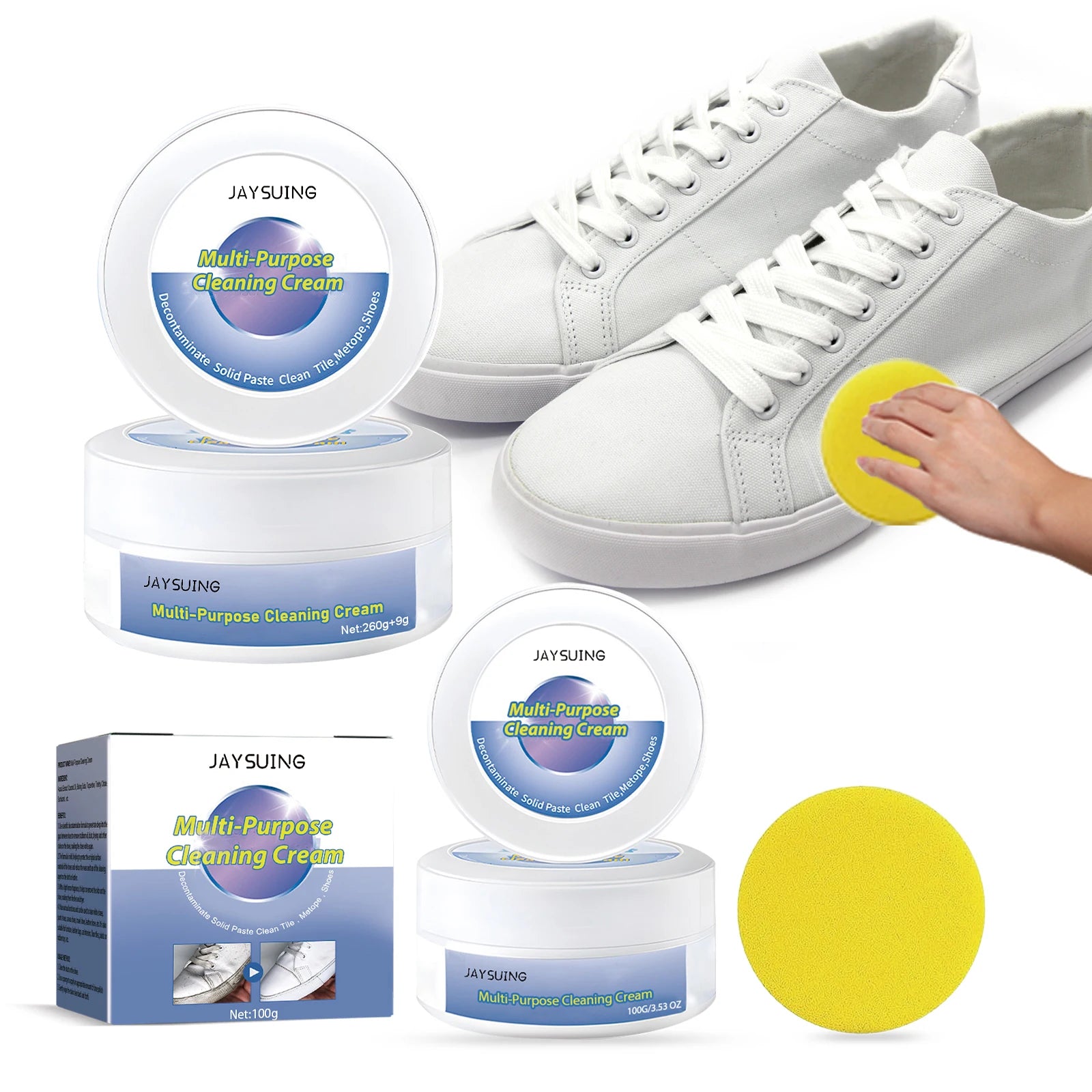 Jaysuing Shoes Cleaning Cream Waterless Restore White Remove Yellow Edge Anti-oxidation Multipurpose Cleaning Balm with Sponge
