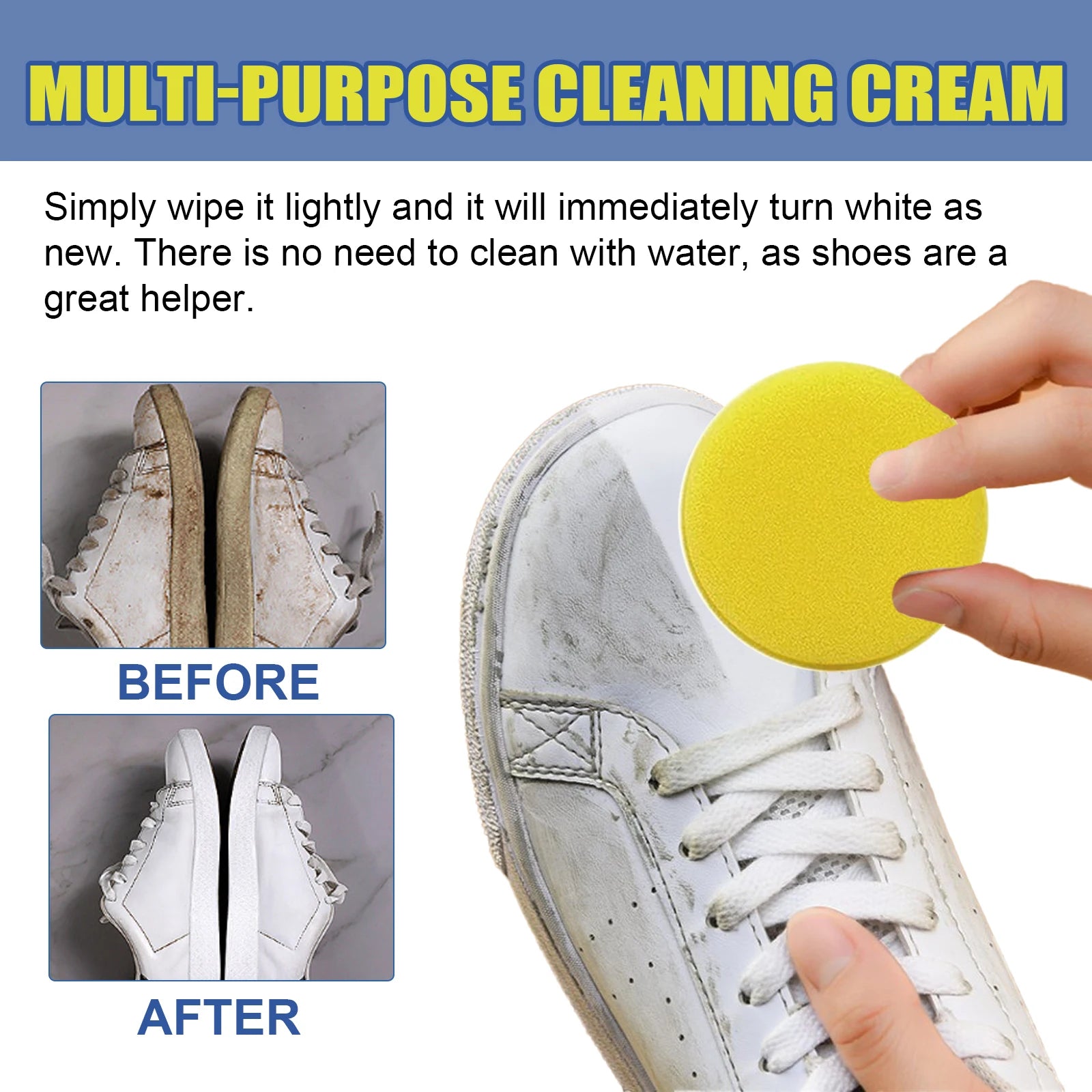 Jaysuing Shoes Cleaning Cream Waterless Restore White Remove Yellow Edge Anti-oxidation Multipurpose Cleaning Balm with Sponge